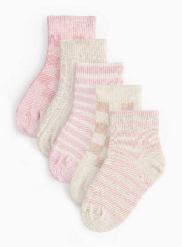 Stripe & Chequer Print Socks 5 Pack 12-24 months